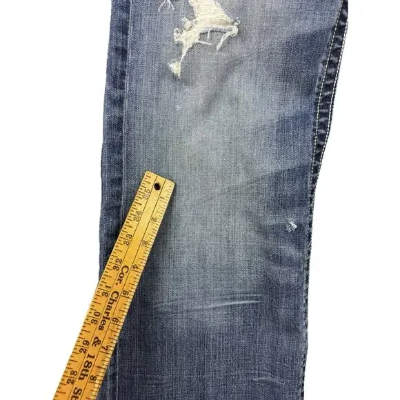 BKE Tyler Denim Jeans Mens 31 X 30 Blue Med Wash Whiskered Bootcut Ripped - Picture 14 of 14